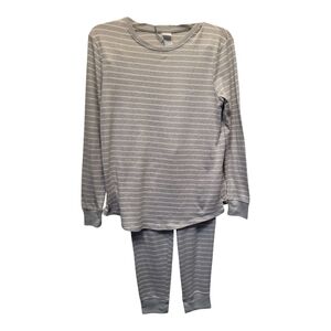 Stars Above Gray and White Striped Soft Pajama Set - Size M